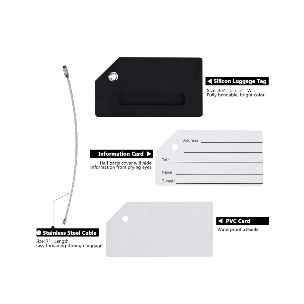 Shacke Luggage Tag 2pc Set Black White Airplane Silicone with Steel Cable Loops